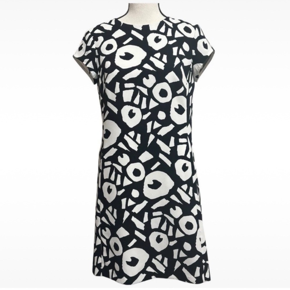 Loft Shift Dress Womens 4 Black White Excellent Abstract Geometric Cap Sleeve